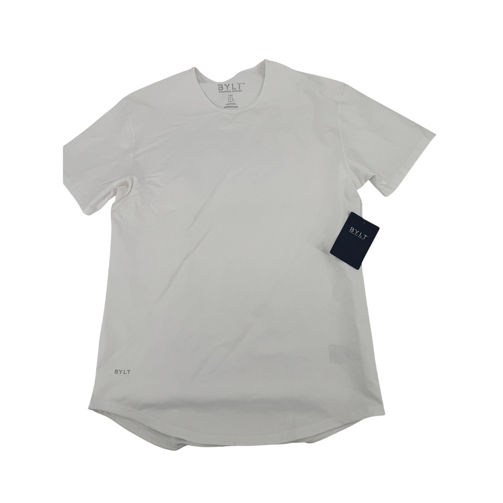 BYLT Lux Drop-Cut T-Shirt Mens Large White Short Sleeve Curved Hem XDC_SS_WHT_L